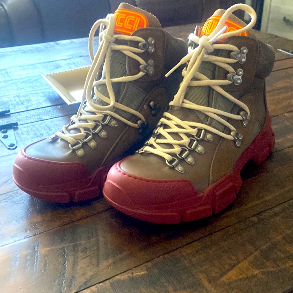 Gucci Red and Brown Lace Up Boots